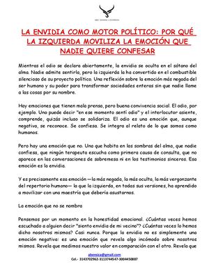 La Envidia Como Motor Político