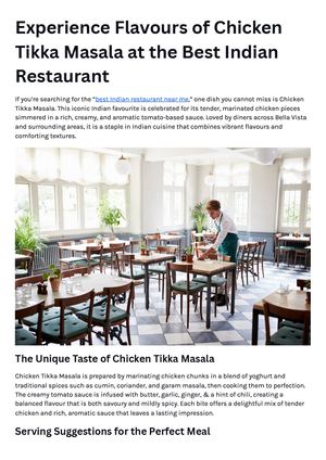 Experience Flavours Of Chicken Tikka Masala At The Best Indian Restaurant