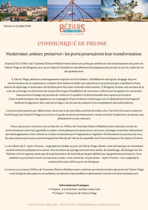 Modernisation des ports de Béziers Méditerranée, Communiqué de Presse