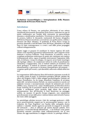Evoluzione Geomorfologica e Antropizzazione della Pianura Alluvionale di Pescara Porta Nuova