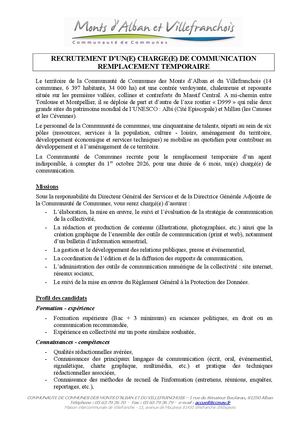 Offre Chargé Communication