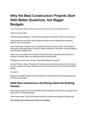 Why The Best Construction Projects Start With Better Questions, Not Bigger Budgets