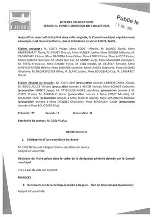 Séance du conseil municipal du mercredi 8 juillet 2026