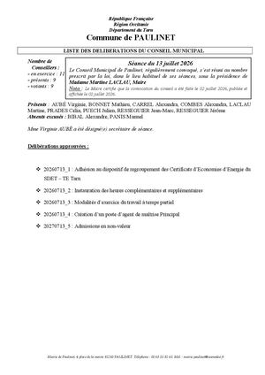 20260713 Liste Délibérations