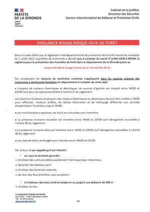 2026 07 21 Pref 33 2026 07 20 Vigilance Rouge Feux De Forets