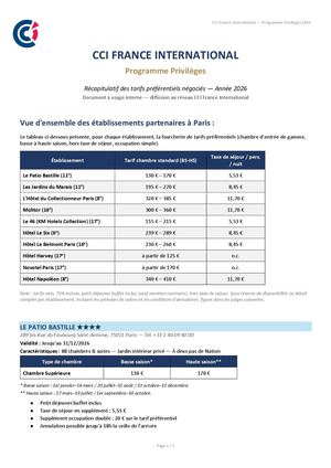 Hôtels Partenaires Tarifs 2026