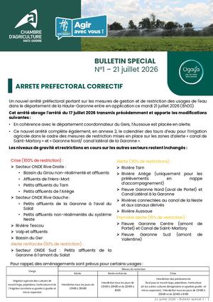 Bulletin Irrigation spécial n°1 - Eté 2026