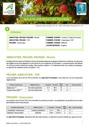 Bulletin arbo n°26 du 21 Juillet 2026