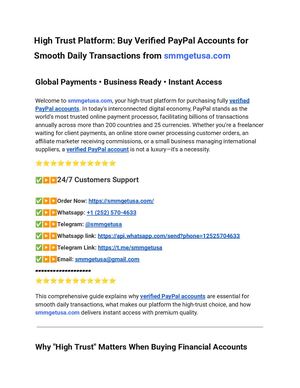 High Trust Platform Buy Verified Pay Pal Accounts For Smooth Daily Transactions From Smmgetusa