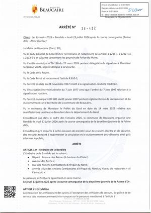 Fichier Parution Des Arrêtés N°26 422 à 26 426