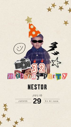 Tarjeta Invitación Cumpleaños Collage Varón Retro (1)