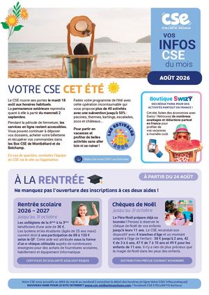 INFOS CSE - AOÛT 2026