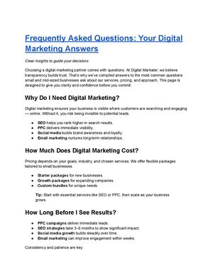 Frequently Asked Questions Your Digital Marketing Answers