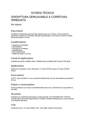 Scheda Tecnica Idropittura Semilavabile Copertura Immediata