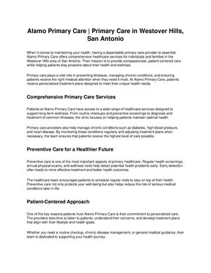 Alamo Primary Care | Primary Care In Westover Hills, San Antonio