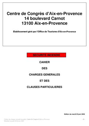 2026 - Cahier Des Charges Sécurité Incendie