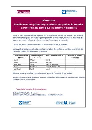 Note Information Organisation Livraison Poches Np à L'attention Des Prescripteurs Nck 20 07 26 (002)