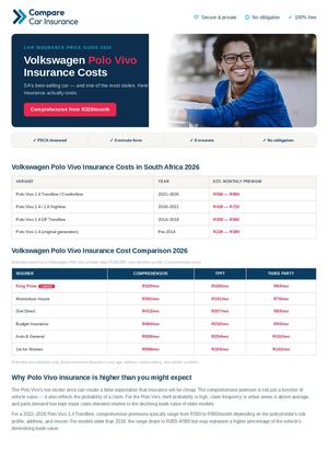 Volkswagen Polo Vivo Insurance Prices South Africa — 2026 Guide