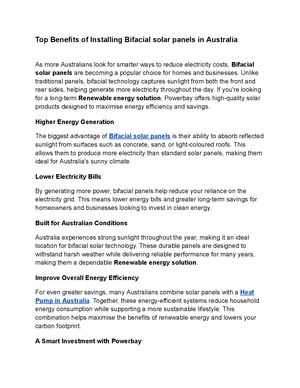 Top Benefits Of Installing Bifacial Solar Panels In Australia
