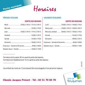 Horaires & Tarifs Piscine 01/09/2026