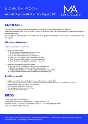 Assistant(e) polyvalent(e) en boutique (H/F)