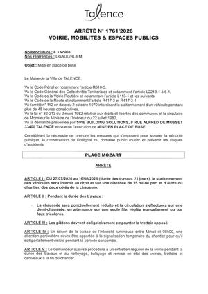 Arrete 1761-2026-Mise En Place De Buse Place Mozart Du 27-07 Au 16-08-2026-Publié Le 22 07 2026