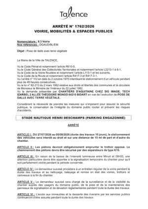 Arrete 1762-2026-Pose De Dalle Avec Terre Vegetale Snhd Du 27-07 Au 05-08-2026-Publié Le 22 07 2026
