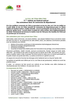 CP - Festival S.A. de l'Oise fête l'été 2026