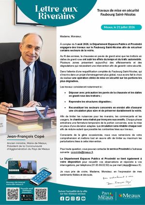 Lettre aux riverains : Travaux de mise en sécurité Faubourg Saint-Nicolas