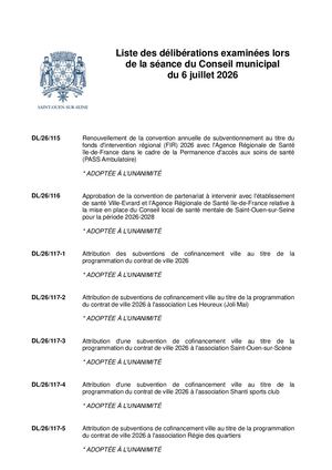 Liste Des Délibérations Cm 06072026