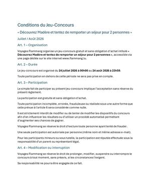 Conditions Du Jeu Concours Madère