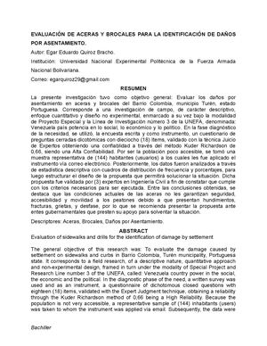 EVALUACIÓN DE ACERAS Y BROCALES PARA LA IDENTIFICACIÓN DE DAÑOS POR ASENTAMIENTO.