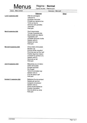 Menu Du 07 Au 11 Septembre 2026
