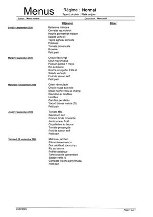 Menu Du 14 Au 18 Septembre 2026