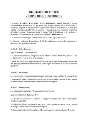 Reglement Urban Trail Dunkerque 2026
