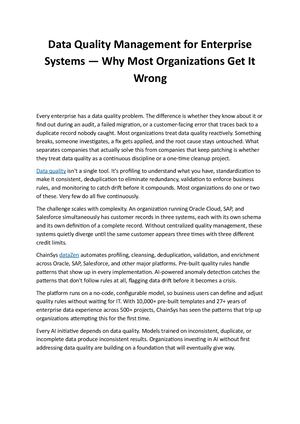 Data Quality Management For Enterprise Systems