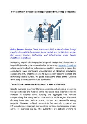 Aeronep Consulting Guiding Foreign Direct Investment In Nepal