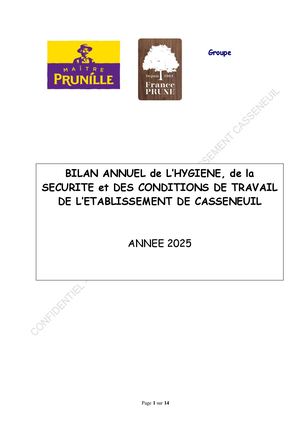E 2025 - A Compléter - Données En Matière D'hygiène, Sécurité Et Condition De Travail