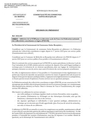 Decp2026 045 Tpn Décision Président Adhésion Ccsb Cycle De L'eau Fnccr