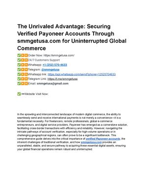The Unrivaled Advantage Securing Verified Payoneer Accounts Through Smmgetusa