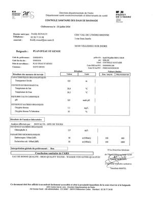 ANALYSE EAU PLAN D'EAU23/07/2026