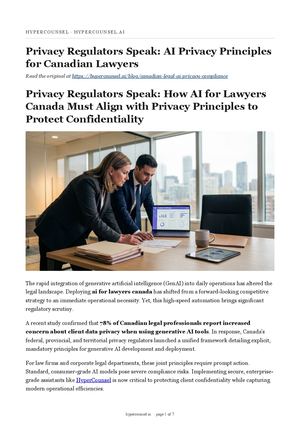 Privacy Regulators Speak: AI Privacy Principles for Canadian Lawyers