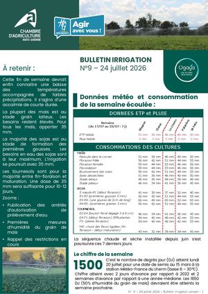 Bulletin Irrigation n°9 - Eté 2026