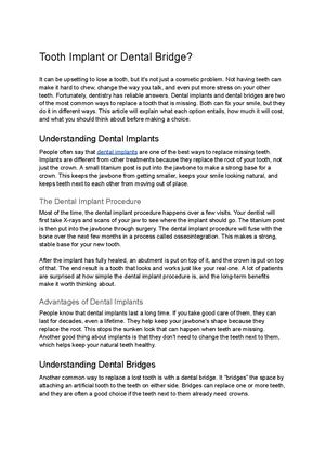 Tooth Implant Or Dental Bridge