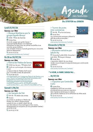 Agenda de la semaine du 27 juillet au 02 août 2026