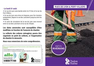 INFOS RIVERAINS - RUES DE LYON ET PORT VILLIERS A5