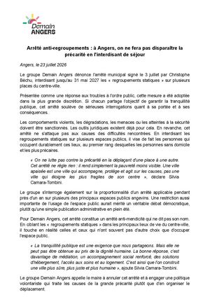 Arrêté anti-regroupements : à Angers, on ne fera pas disparaître la précarité en l'interdisant de séjour