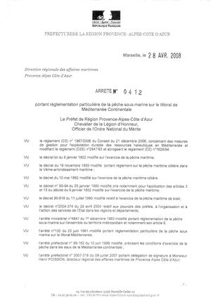 1 2 Arrêté Préfectoral 28 04 2008 - Pêche Sous Marine Interdite Du 01 Nov Au 01 Mars