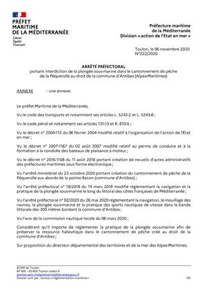 ZMP P - IX 4. Interdiction De La Plongée Dans Le Cantonnement De La Péquerolle (AP N°2222020 Du 06 11