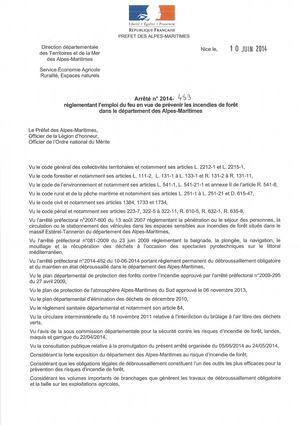Feu II 2 Réglementation De L’usage Du Feu Dans Les Alpes Maritimes (AP N°2014 Du 10 06 2014).